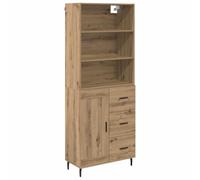 mtlskopl Buffet Haut Armoire de Rangement en Bois Aggloméré et Verre avec Tiroir et Porte Chêne Artisanal pour Salon et Salle à Manger Meuble Vitrine Moderne 69,5 x 34 x 180 cm