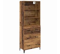 mtlskopl Buffet Haut Armoire de Rangement en Bois d'Ingénierie Bois Ancien 69,5 x 34 x 180 cm, Meuble de Salon et Salle à Manger Style Industriel avec 3 Tiroirs et Pieds en Fer