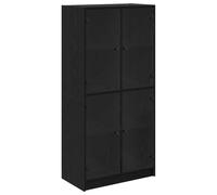 mtlskopl Buffet Haut Armoire de Salon en Bois d'Ingénierie, Vitrine avec 4 Portes Transparentes, Meuble de Rangement pour Séjour ou Salle à Manger, Chêne Noir, 68 x 37 x 142 cm