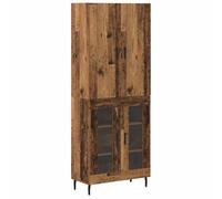 mtlskopl Buffet Haut Armoire de Salon en Bois d'Ingénierie, Vitrine Vaisselier Moderne avec 4 Portes en Verre et Étagères pour Salle à Manger, Bois Ancien, 69,5 x 34 x 180 cm