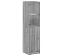 mtlskopl Buffet Haut avec Porte en Verre Meuble de Rangement pour Salon Cuisine et Bureau Armoire Vitrine en Bois d'Ingénierie avec 4 Compartiments 35x37x142 cm Gris Sonoma