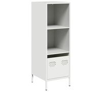 mtlskopl Buffet Haut Blanc 35x39x103,5 cm, Armoire de Rangement en Acier Laminé à Froid avec 1 Tiroir et 2 Compartiments, Étagère Bibliothèque pour Bureau, Salon et Chambre