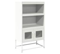 mtlskopl Buffet Haut Blanc 68x39x123 cm, Meuble de Rangement en Acier Laminé à Froid avec 2 Portes et Étagères, Bahut pour Salon, Cuisine et Salle à Manger