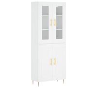 mtlskopl Buffet Haut Blanc 69,5x34x180 cm en Bois d'Ingénierie, Grand Meuble de Rangement avec Vitrine en Verre et Pieds en Métal pour Salon, Salle à Manger et Cuisine