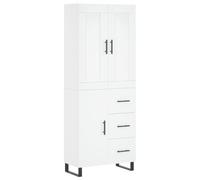 mtlskopl Buffet Haut Blanc 69,5x34x180 cm, Meuble de Rangement en Bois d'Ingénierie et Métal pour Salon, Cuisine et Entrée, Armoire Haute avec Portes et Pieds Robustes