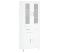 mtlskopl Buffet Haut Blanc 69,5x34x180 cm, Meuble de Rangement Salon en Bois d'Ingénierie et Métal, Vaisselier Moderne avec Vitrine pour Cuisine et Salle à Manger