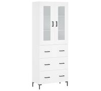 mtlskopl Buffet Haut Blanc 69,5x34x180 cm, Vaisselier Moderne avec Portes en Verre et Pieds en Métal, Armoire de Salon et Meuble de Rangement pour Cuisine et Salle à Manger