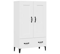 mtlskopl Buffet Haut Blanc 70x31x115 cm, Meuble de Rangement Style Industriel en Bois d'Ingénierie et Fer avec 2 Compartiments et 1 Tiroir pour Salon et Salle à Manger