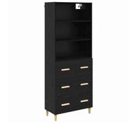 mtlskopl Buffet Haut Chêne Noir 69,5 x 32,5 x 180 cm, Armoire de Salon Moderne en Bois d'Ingénierie avec 3 Tiroirs et Étagères, Vaisselier pour Salle à Manger et Séjour