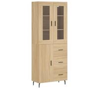 mtlskopl Buffet Haut Chêne Sonoma 69,5 x 34 x 180 cm, Vaisselier en Bois d'Ingénierie et Verre avec Pieds en Métal, Armoire de Rangement Moderne pour Salon et Salle à Manger