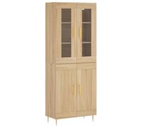mtlskopl Buffet Haut Chêne Sonoma 69,5x34x180 cm Meuble de Rangement en Bois d'Ingénierie et Métal pour Salon Salle à Manger Cuisine Vaisselier Moderne avec Vitrine