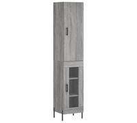 mtlskopl Buffet Haut de Rangement Sonoma Gris 34,5x34x180 cm Cabinet avec Portes en Verre et Pieds en Métal Vaisselier Colonne pour Salon Salle à Manger Cuisine