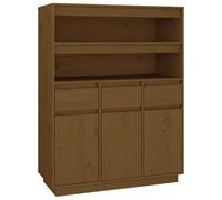 mtlskopl Buffet Haut en Bois Massif de Pin 89x40x116,5 cm, Vaisselier Rustique Marron Miel avec 3 Tiroirs et Étagères, Meuble de Rangement pour Salon et Salle à Manger