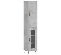 mtlskopl Buffet Haut Gris Béton 34,5x34x180 cm Meuble de Rangement en Bois d'Ingénierie Armoire Colonne avec Portes et Pieds en Métal pour Salon et Salle à Manger