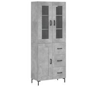 mtlskopl Buffet Haut Gris Béton 69,5x34x180 cm, Armoire de Rangement en Bois d'Ingénierie et Métal avec Portes pour Salon, Salle à Manger et Cuisine, Meuble Bas et Vitrine