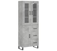 mtlskopl Buffet Haut Gris Béton 69,5x34x180 cm, Armoire de Rangement en Bois d'Ingénierie, Métal et Verre, Grand Vaisselier Moderne pour Salon et Cuisine