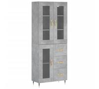 mtlskopl Buffet Haut Gris Béton 69,5x34x180 cm Meuble de Rangement en Bois d'Ingénierie Métal et Verre avec Portes Cabinet Armoire Haute pour Salon et Salle à Manger