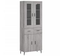 mtlskopl Buffet Haut Gris Sonoma 69,5x34x180 cm, Meuble de Rangement en Bois d'Ingénierie, Verre et Métal, Vaisselier Argentier avec Vitrine pour Salon et Salle à Manger