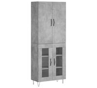 mtlskopl Buffet Haut Meuble de Rangement Salon Vaisselier avec Portes en Verre et Pieds en Métal Cabinet de Cuisine en Bois d'Ingénierie Gris Béton 69,5 x 34 x 180 cm