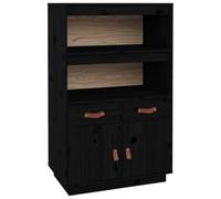 mtlskopl Buffet Haut Noir 67x40x108,5 cm en Bois de Pin Massif - Meuble de Rangement avec Tiroirs et Étagères Ouvertes - Vaisselier Rustique pour Salon, Cuisine et Entrée