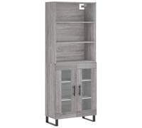 mtlskopl Buffet Haut Sonoma Gris 69,5x34x180 cm Meuble de Rangement en Bois d'Ingénierie Métal et Verre pour Salon Salle à Manger Cuisine Vitrine Bibliothèque avec Portes