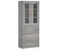 mtlskopl Buffet Haut Sonoma Gris 69,5x34x180 cm Vaisselier en Bois d'Ingénierie et Métal Meuble de Rangement pour Salon Salle à Manger Cabinet Vitrine avec Pieds Robustes