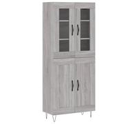 mtlskopl Buffet Haut Sonoma Gris 69,5x34x180 cm, Vaisselier en Bois d'Ingénierie et Verre avec Pieds en Métal, Armoire de Rangement Moderne pour Salon, Salle à Manger et Cuisine