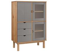 mtlskopl Buffet Haut Vaisselier en Bois de Pin Massif avec 3 Portes et 3 Tiroirs Meuble de Rangement pour Salon Salle à Manger Bureau Gamme OTTA 85x43x125 cm Marron et Gris