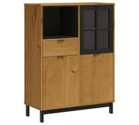 mtlskopl Buffet Haut Vaisselier en Bois Massif de Pin avec Porte Vitrée Tiroir et Compartiment Ouvert Meuble de Rangement pour Salon et Salle à Manger FLAM 92x40x122,5 cm