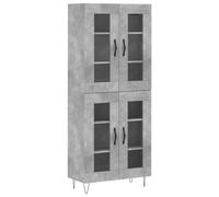mtlskopl Buffet Haut Vaisselier Gris Béton 69,5x34x180 cm, Meuble de Rangement en Bois d'Ingénierie, Verre et Métal avec Portes pour Salon, Salle à Manger et Cuisine