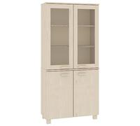 mtlskopl Buffet Haut Vaisselier HAMAR en Bois de Pin Massif Marron Miel avec Portes en Verre et Étagères de Rangement, Meuble de Salon et Salle à Manger 85x35x180 cm