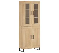 mtlskopl Buffet Haut Vaisselier Meuble de Rangement Salon Salle à Manger Argentier avec Portes en Verre et Pieds en Métal Bois d'Ingénierie Chêne Sonoma 69,5 x 34 x 180 cm