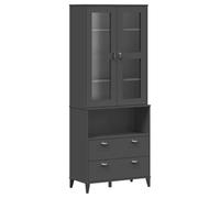mtlskopl Buffet Haut VIKEN en Bois de Pin Massif Gris Anthracite, Vaisselier Vitrine de Rangement avec Portes en Verre Trempé pour Salon, Salle à Manger et Cuisine, 80x40x200 cm