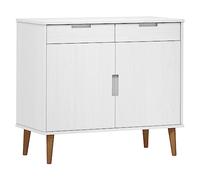 mtlskopl Buffet MOLDE en Bois de Pin Massif Blanc 90x40x80 cm, Commode de Rangement Scandinave avec 2 Tiroirs et 2 Portes, Bahut Classique pour Salon, Salle à Manger et Entrée
