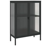 mtlskopl Buffet Noir 75x35x105 cm, Armoire de Rangement en Acier Enduit de Poudre et Verre Cannelé, Meuble Buffet avec Étagère Réglable pour Salon, Salle à Manger et Entrée