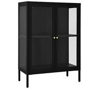 mtlskopl Buffet Noir 75x35x105 cm, Armoire de Rangement en Acier et Verre Trempé, Meuble Bas Vitré Moderne avec Étagère Réglable pour Salon, Salle à Manger et Bureau