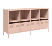 mtlskopl Buffet Rose en Métal, Enfilade 4 Tiroirs et 4 Compartiments, Meuble de Rangement en Acier Laminé à Froid, Bahut de Salon et Salle à Manger, 135 x 39 x 73,5 cm