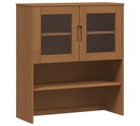 mtlskopl Buffet Vaisselier en Bois de Pin Massif et Verre Trempé, Armoire de Rangement Moderne avec 2 Portes et Étagères pour Salon et Salle à Manger, Caramel, 90 x 35 x 100 cm