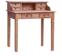 mtlskopl Bureau d'Écriture Secrétaire Bois d'Acajou Massif 90 cm | Meuble de travail rustique pour le salon ou la chambre, doté de 6 tiroirs et 1 niche pour ranger vos documents.