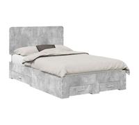 mtlskopl Cadre de lit 120 x 190 cm avec tête de lit et tiroirs - Cadre de lit moderne en béton gris en bois - Lit fonctionnel avec espace de rangement pour chambre d'adolescent et Urban Living