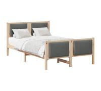 mtlskopl Cadre de lit 120 x 190 cm avec tête de lit gris foncé - Lit capitonné moderne en bois de pin, lit double stable, plateforme avec sommier à lattes et espace de rangement pour la chambre à