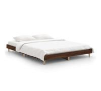 mtlskopl Cadre de lit 135 x 190 cm, aspect chêne marron, lit double stable en bois avec sommier à lattes, lit futon moderne pour chambre à coucher et chambres d'amis