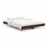 mtlskopl Cadre de lit 135 x 190 cm - Aspect chêne marron - Lit double stable en bois et métal - Lit futon moderne pour chambre à coucher et chambre d'amis, sans matelas