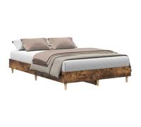 mtlskopl Cadre de lit 135 x 190 cm, sans matelas, chêne fumé, cadre de lit stable en bois avec sommier à lattes, lit futon moderne, lit double pour chambre à coucher et chambre d'amis
