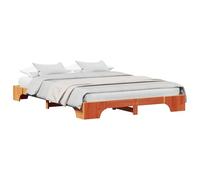 mtlskopl Cadre de lit 140 x 200 cm en bois massif de pin - Lit double avec sommier à lattes - Cadre de lit moderne en bois massif - Lit futon stable pour chambre à coucher - Marron ciré