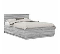 mtlskopl Cadre de lit 140 x 200 cm gris Sonoma - Lit double moderne en bois avec tête de lit murale réglable en hauteur - Lit futon stable pour chambre à coucher