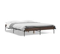 mtlskopl Cadre de lit 140 x 200 cm, lit en bois aspect chêne marron, lit double stable avec pieds en métal et sommier à lattes, lit futon moderne pour chambre à coucher et chambres d'amis