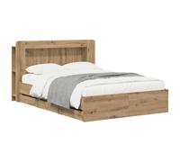 mtlskopl Cadre de Lit 140x190 cm avec Tête de Lit Rangement et 6 Tiroirs | Solution gain de place idéale pour la chambre à coucher avec sommier à lattes intégré et niches de chevet accessibles.