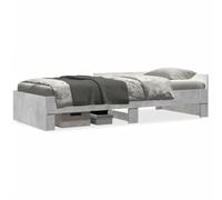 mtlskopl Cadre de lit 75 x 190 cm en gris béton - Lit simple stable en bois avec sommier à lattes et grilles latérales - Lit compact pour adolescent et lit d'appoint pour un sommeil réparateur