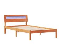 mtlskopl Cadre de lit 75 x 190 cm en pin massif avec tête de lit et sommier à lattes, lit simple stable et futon pour chambre à coucher, marron cire
